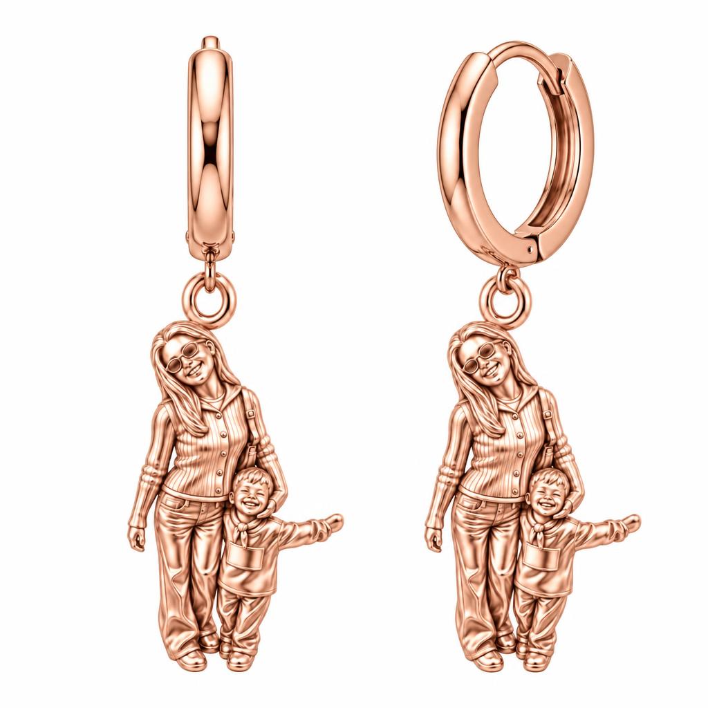Cherished Moments Photo Sculpt Huggie Charm Earrings – rose gold, front view