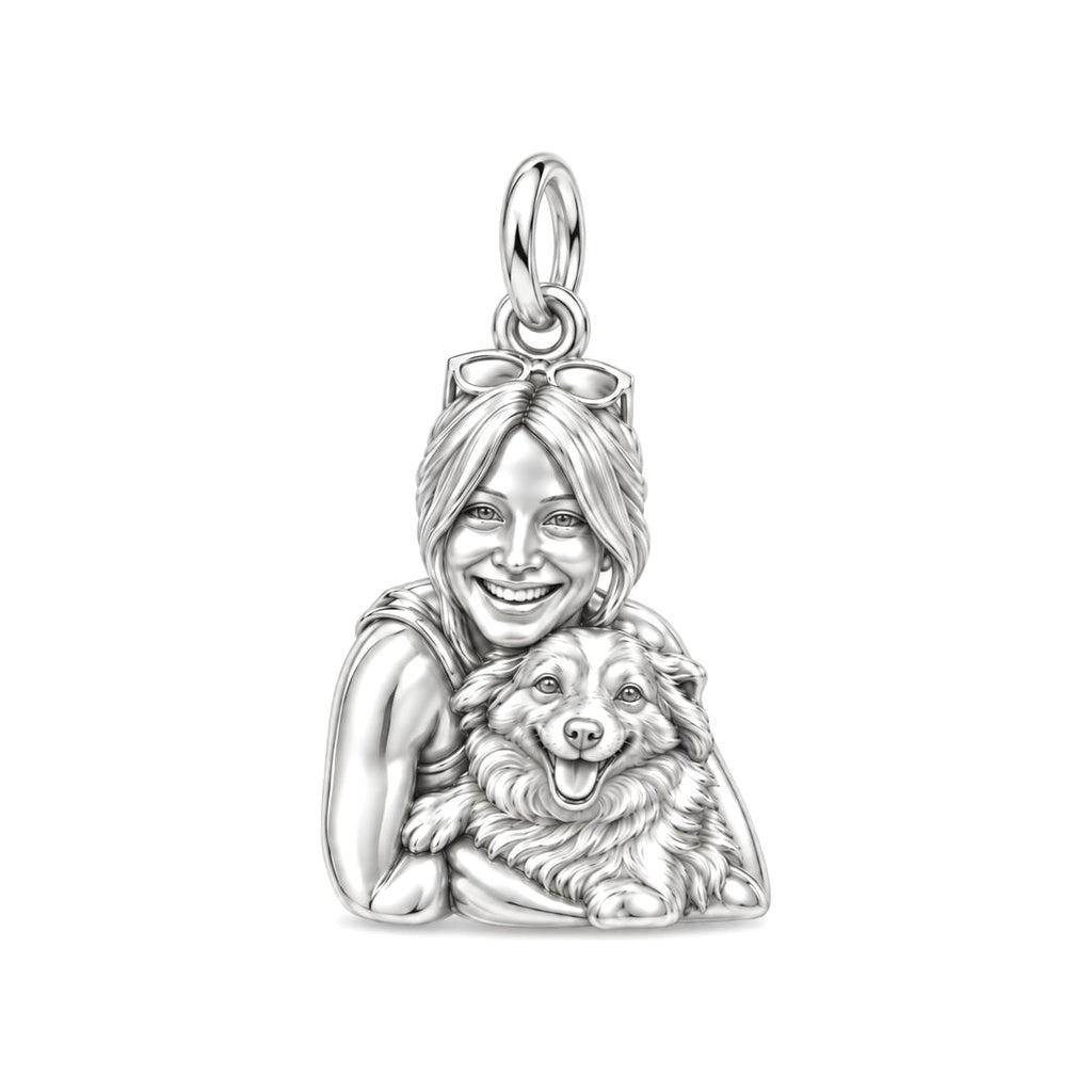 Cherished Pet Embrace Charm Bracelet – Personalized Dog Dad Gift – macro detail of the charm