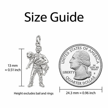 Cherished Pet Embrace Charm Bracelet – Personalized Dog Dad Gift – size guide, 13 mm charm next to a quarter