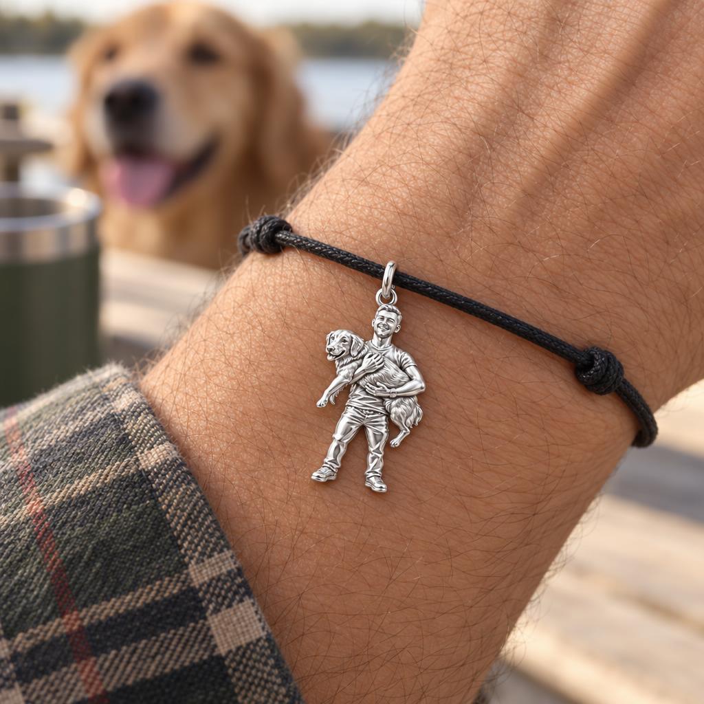 Cherished Pet Embrace Charm Bracelet – Personalized Dog Dad Gift – rose gold charm, front view