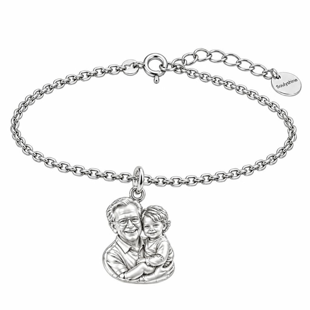 Cherished Portrait Duo Charm Bracelet Set – silver, front view