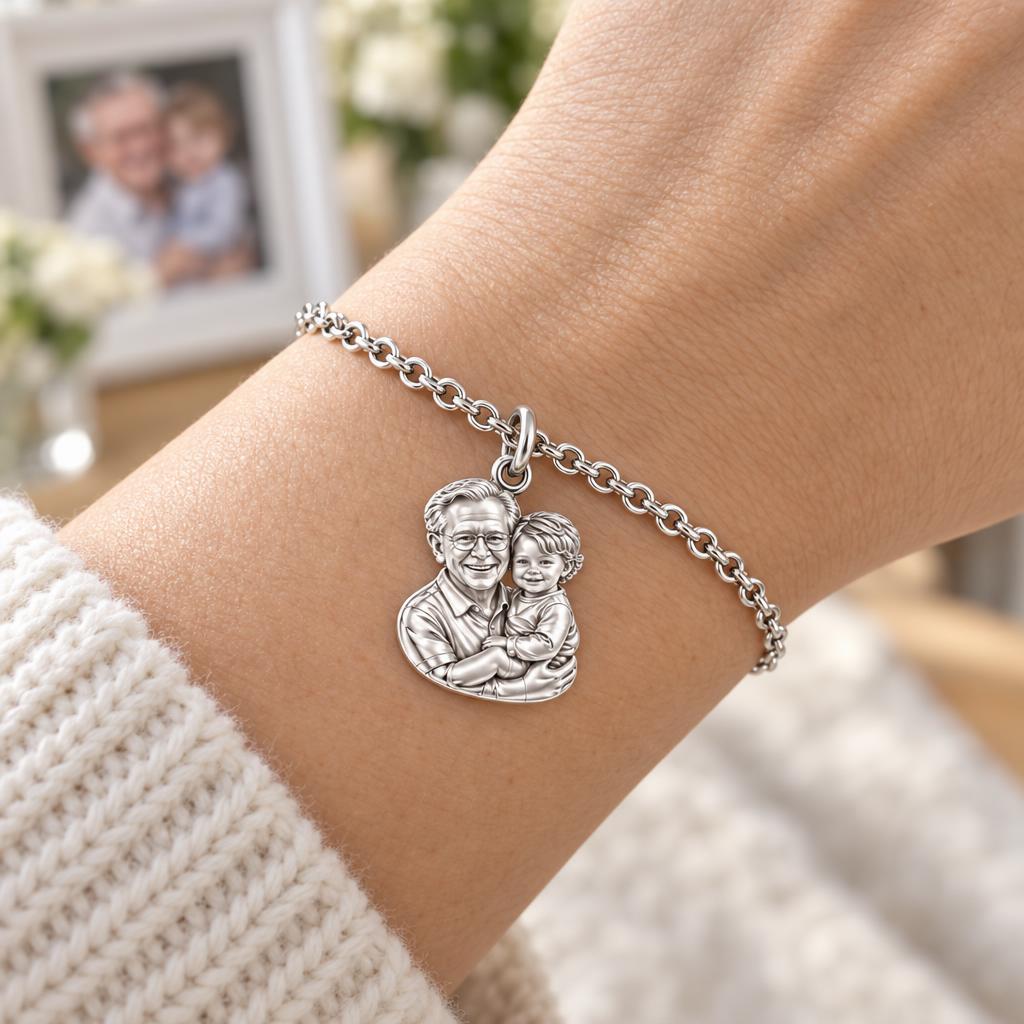 Cherished Portrait Duo Charm Bracelet Set – worn / in use