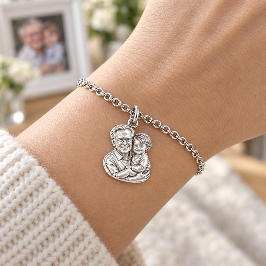 Cherished Portrait Duo Charm Bracelet Set – worn / in use