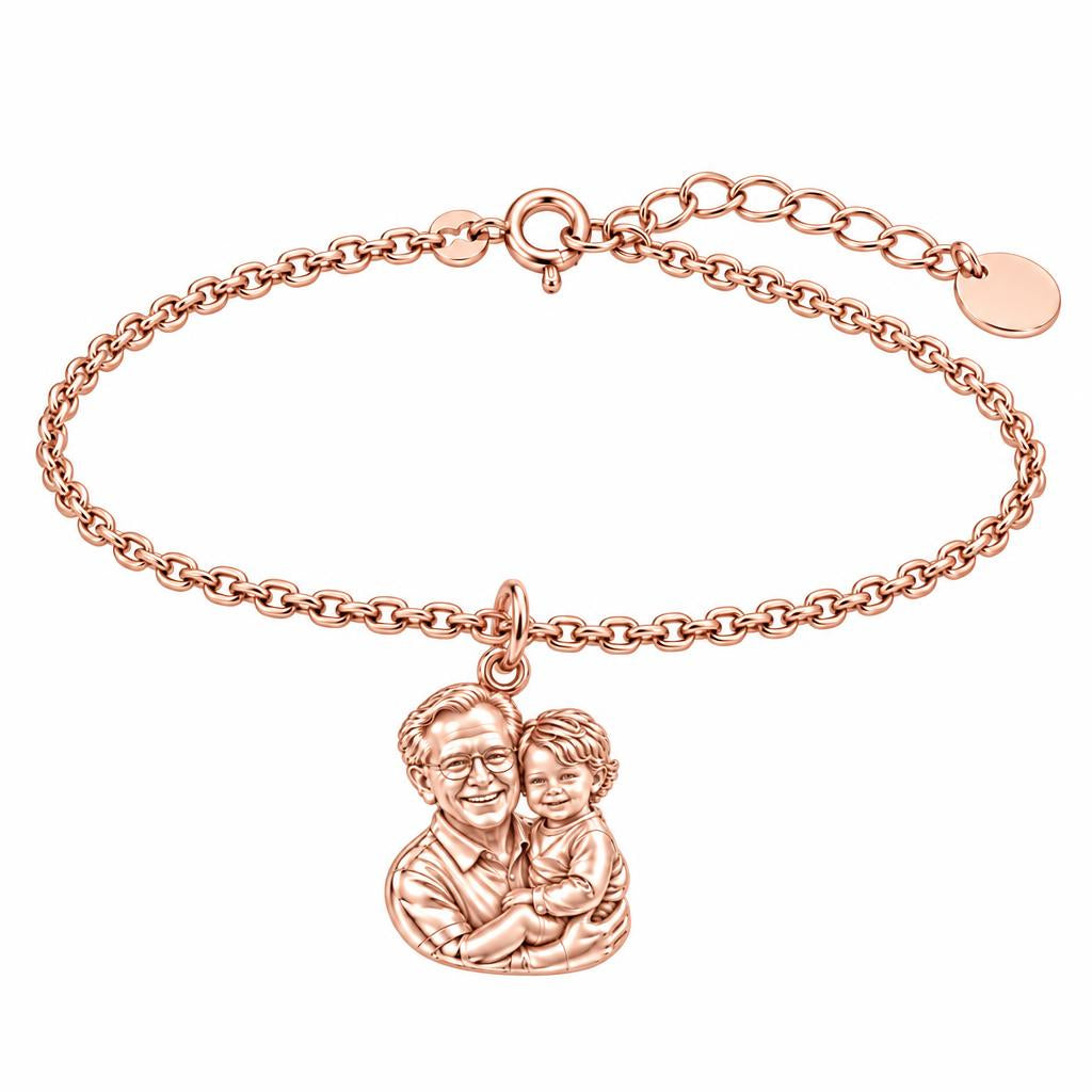 Cherished Portrait Duo Charm Bracelet Set – rose gold, front view