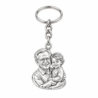Cherished Portrait Duo Charm Keychain – silver, front view