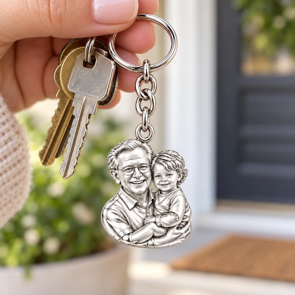 Cherished Portrait Duo Charm Keychain – worn / in use