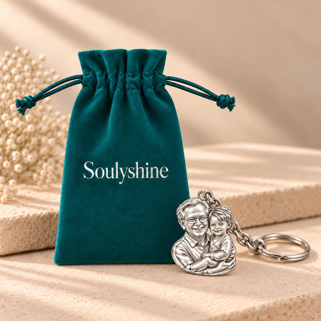 Cherished Portrait Duo Charm Keychain – Soulyshine velvet gift pouch