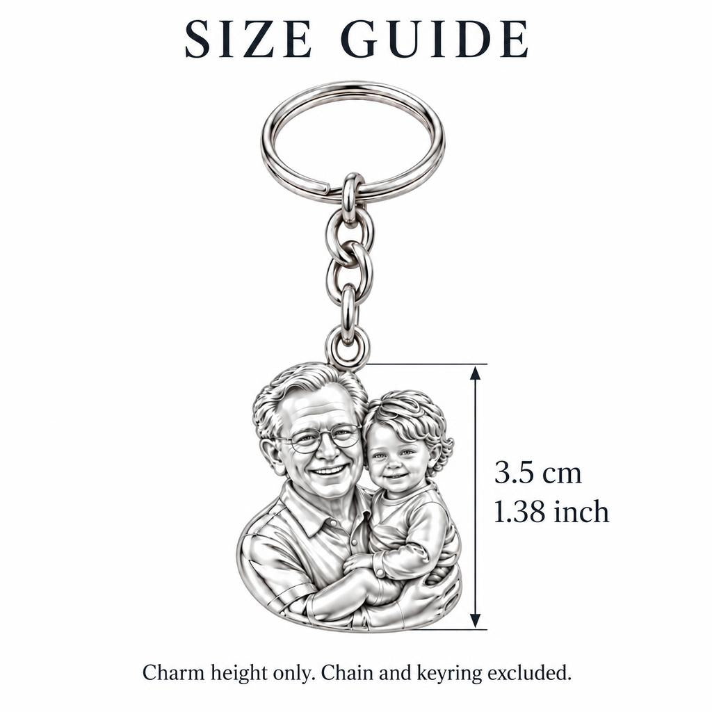 Cherished Portrait Duo Charm Keychain – size guide, 3.5 cm (1.38 in) charm, chain and keyring excluded