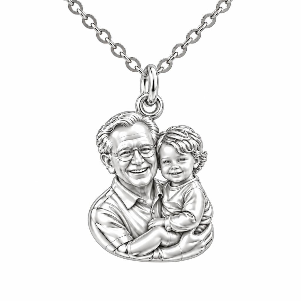Cherished Portrait Duo Charm Necklace Set – silver, front view