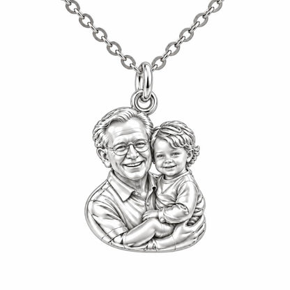 Cherished Portrait Duo Charm Necklace Set – silver, front view