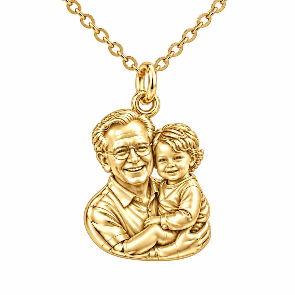 Cherished Portrait Duo Charm Necklace Set – 18K gold, front view