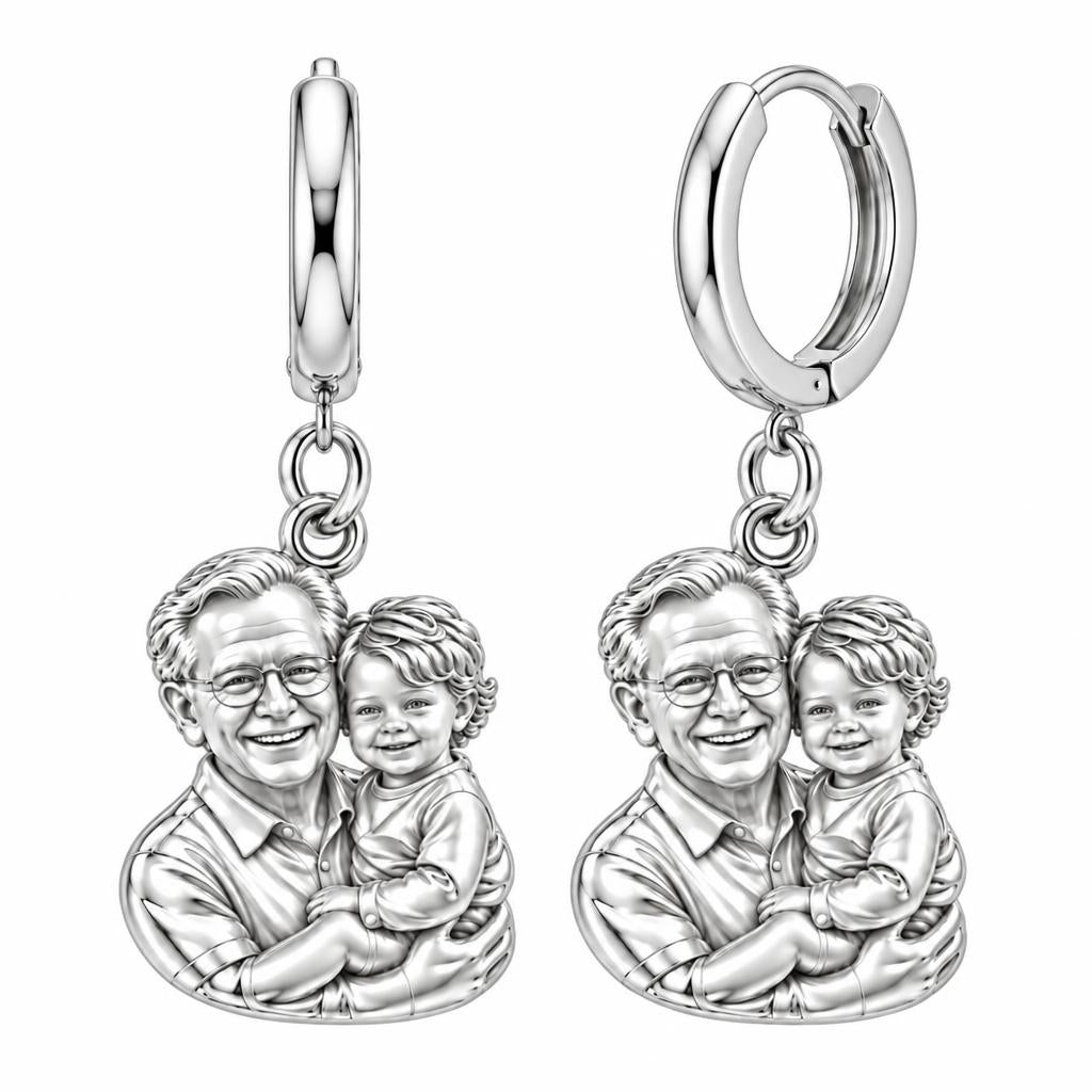 Cherished Portrait Duo Huggie Charm Earrings – silver, front view
