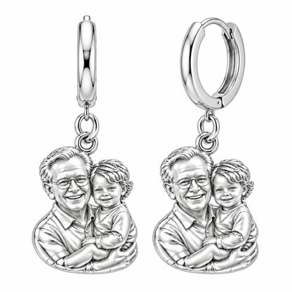 Cherished Portrait Duo Huggie Charm Earrings – silver, front view