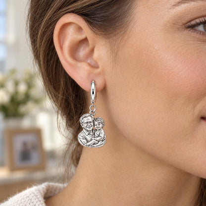 Cherished Portrait Duo Huggie Charm Earrings – worn / in use