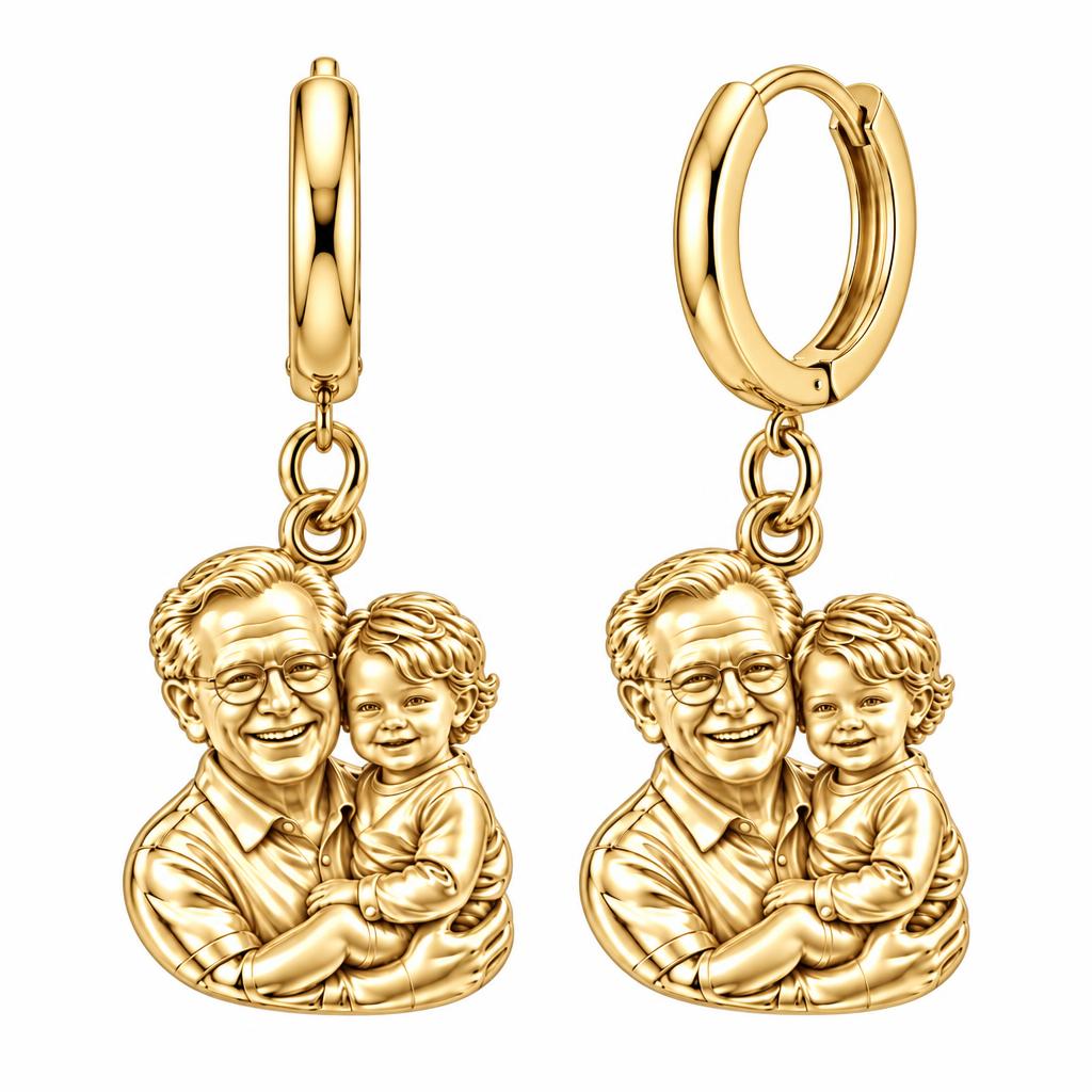 Cherished Portrait Duo Huggie Charm Earrings – 18K gold, front view