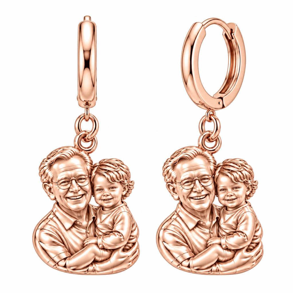 Cherished Portrait Duo Huggie Charm Earrings – rose gold, front view