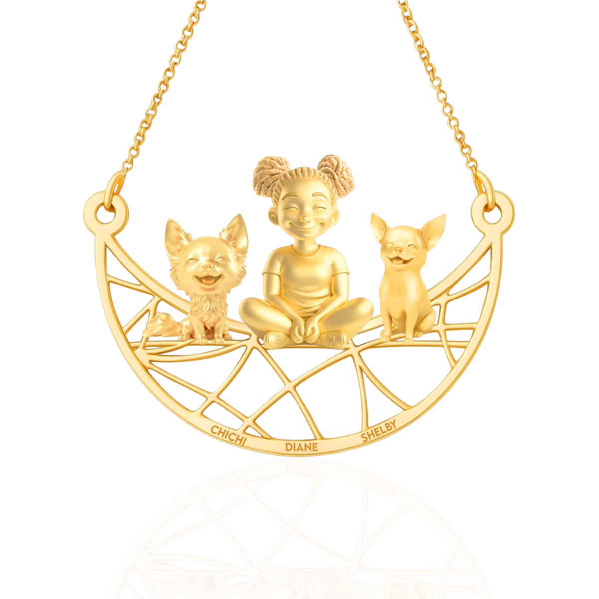 Soulyshine Personalized Girl And Her Pets Necklace - Long/Short Haired Chihuahua