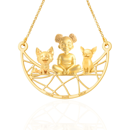 Soulyshine Personalized Girl And Her Pets Necklace - Long/Short Haired Chihuahua