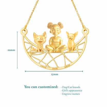 Soulyshine Personalized Girl And Her Pets Necklace - Long/Short Haired Chihuahua
