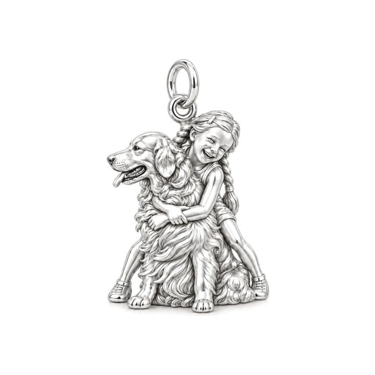 Child and Golden Best Friend Charm Bracelet – Personalized Mom Gift – silver charm, front view
