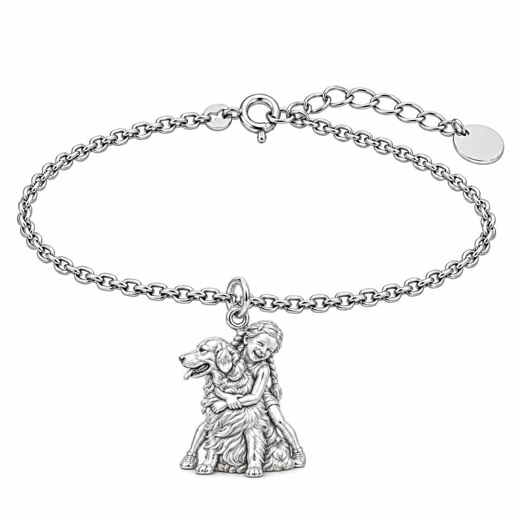 Child and Golden Best Friend Charm Bracelet Set – silver, front view