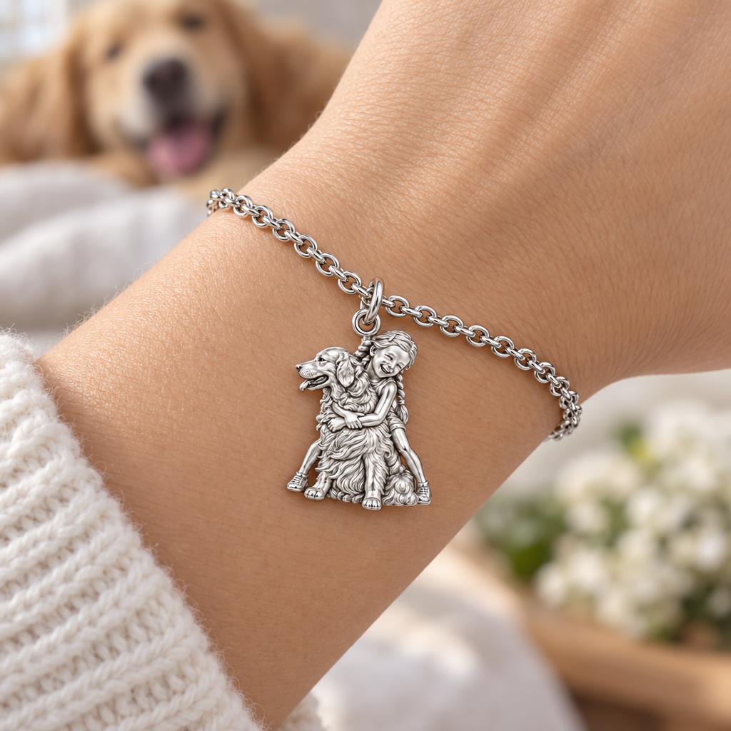 Child and Golden Best Friend Charm Bracelet Set – worn / in use