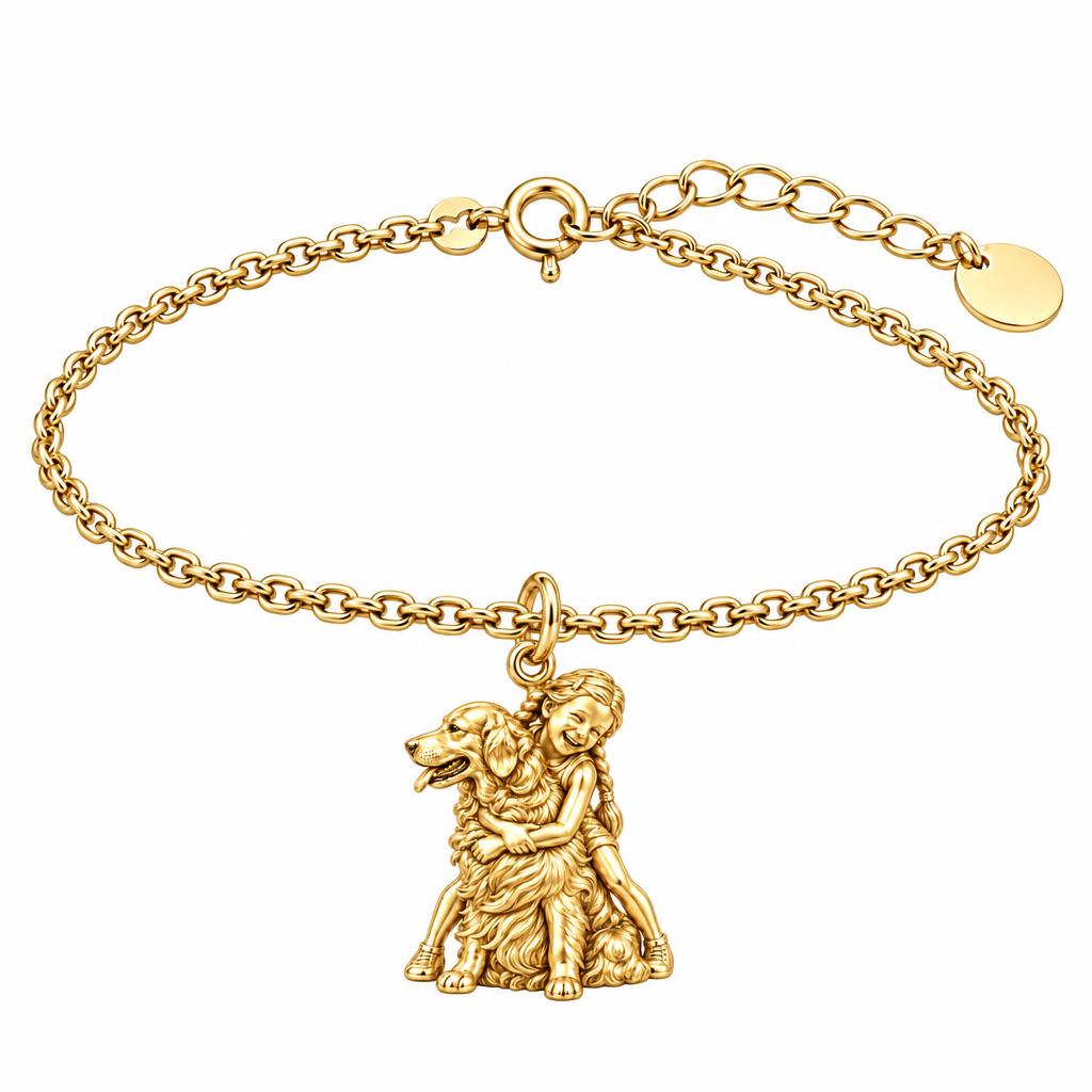 Child and Golden Best Friend Charm Bracelet Set – 18K gold, front view