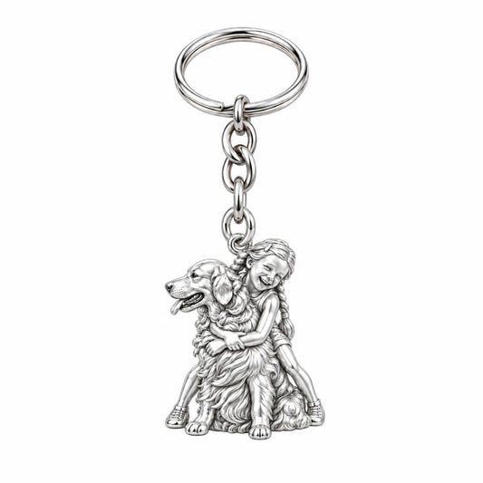 Child and Golden Best Friend Charm Keychain – silver, front view