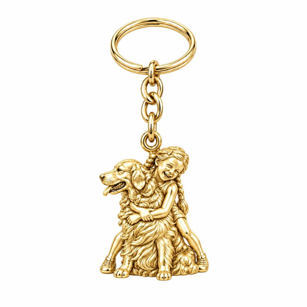 Child and Golden Best Friend Charm Keychain – 18K gold, front view
