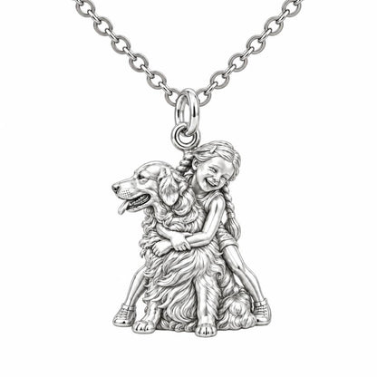 Child and Golden Best Friend Charm Necklace Set – silver, front view