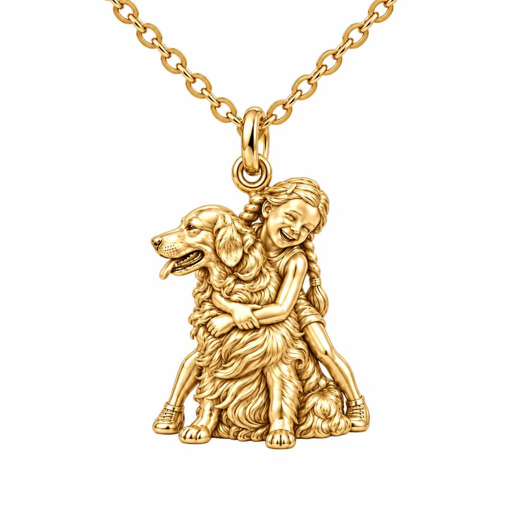 Child and Golden Best Friend Charm Necklace Set – 18K gold, front view