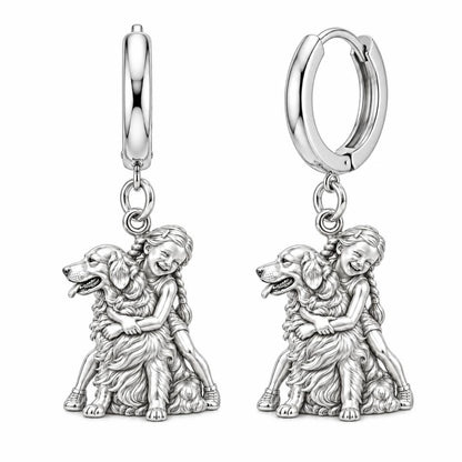 Child and Golden Best Friend Huggie Charm Earrings – silver, front view