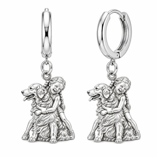 Child and Golden Best Friend Huggie Charm Earrings – silver, front view