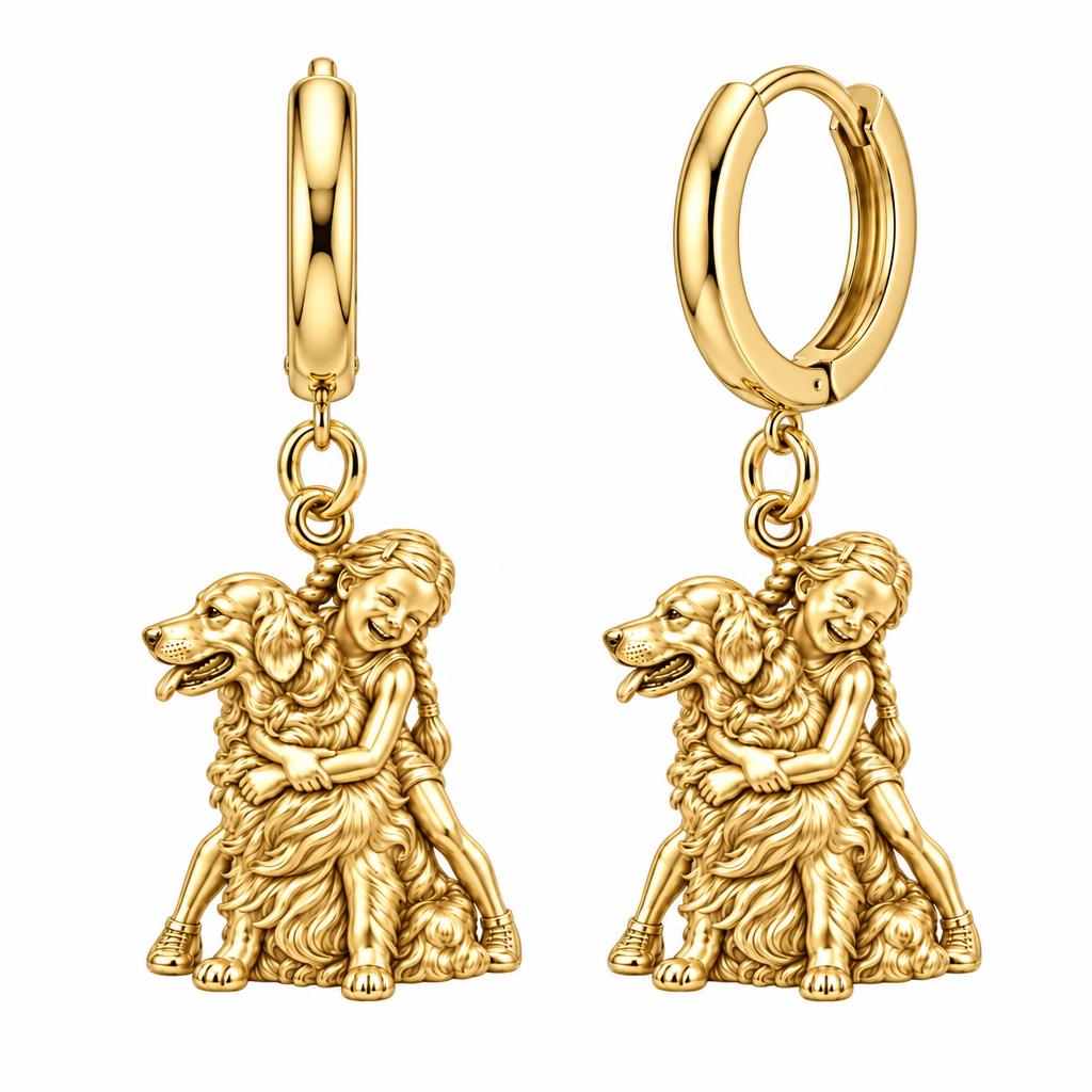 Child and Golden Best Friend Huggie Charm Earrings – 18K gold, front view