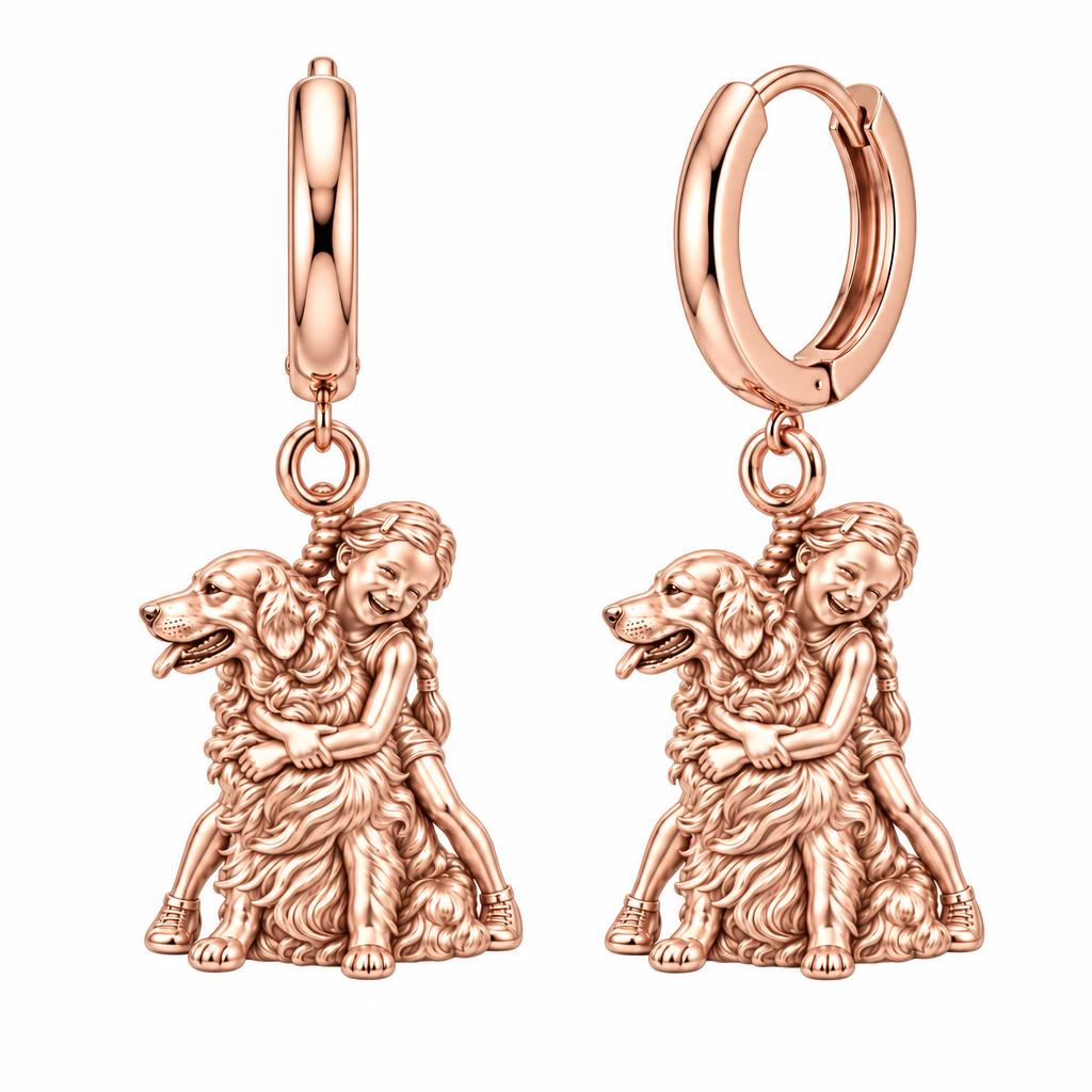Child and Golden Best Friend Huggie Charm Earrings – rose gold, front view