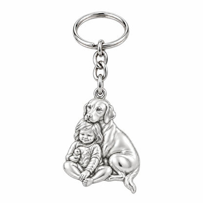 Child and Loyal Companion Charm Keychain – silver, front view