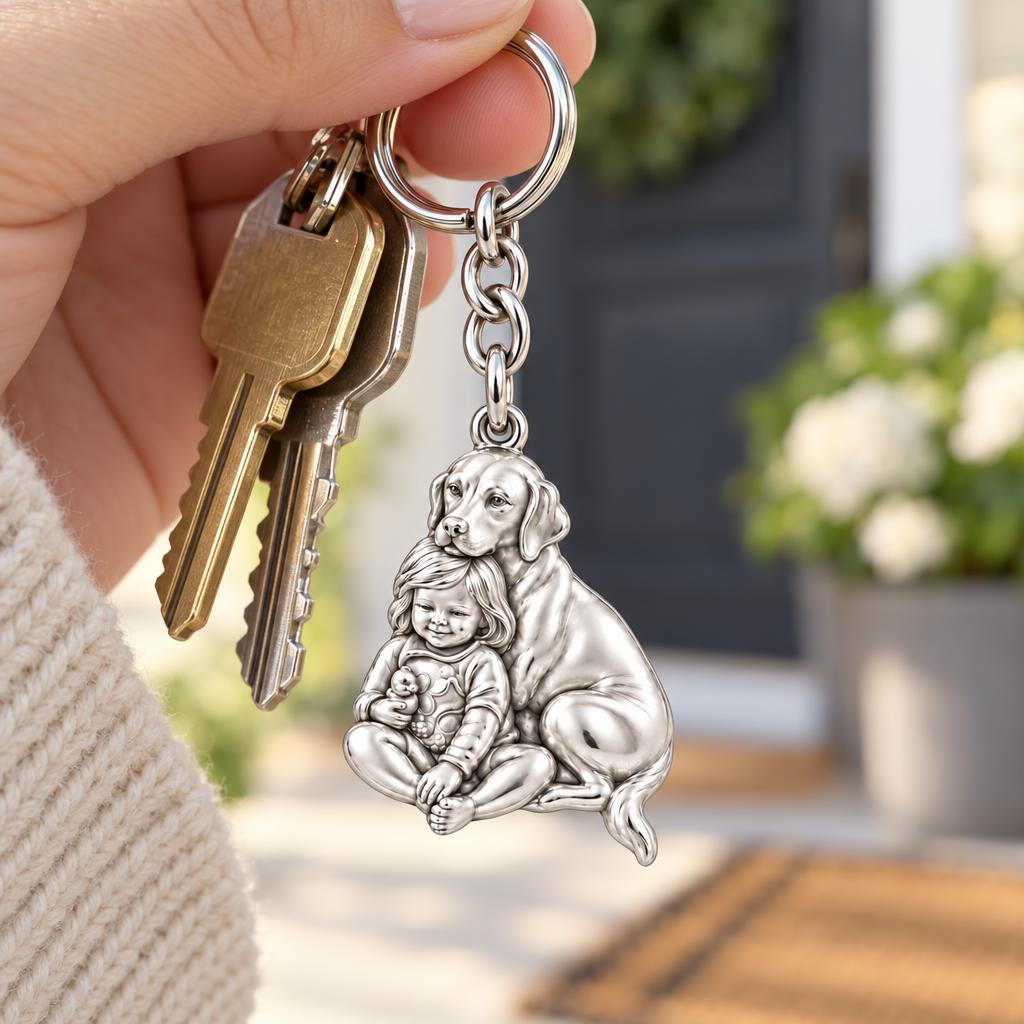Child and Loyal Companion Charm Keychain – worn / in use