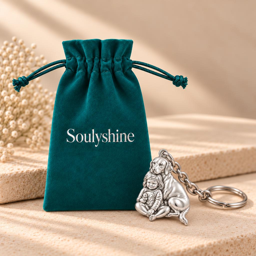 Child and Loyal Companion Charm Keychain – Soulyshine velvet gift pouch