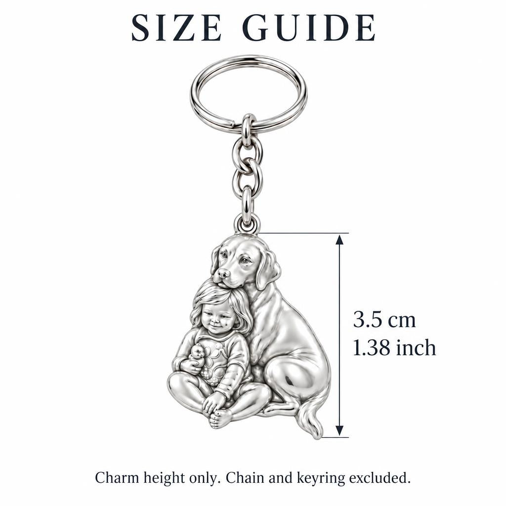 Child and Loyal Companion Charm Keychain – size guide, 3.5 cm (1.38 in) charm, chain and keyring excluded