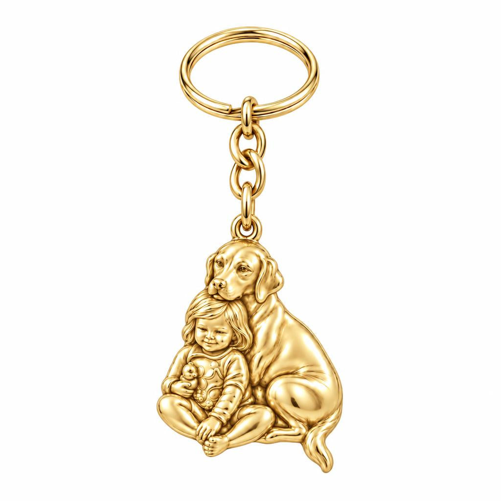 Child and Loyal Companion Charm Keychain – 18K gold, front view