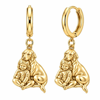 Child and Loyal Companion Huggie Charm Earrings – 18K gold, front view