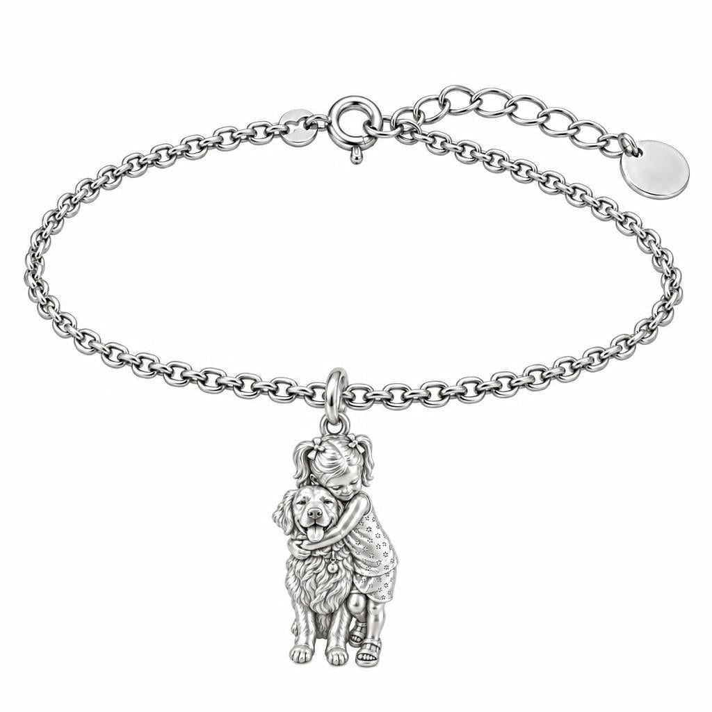 Child and Pet Best Friends Charm Bracelet Set – silver, front view