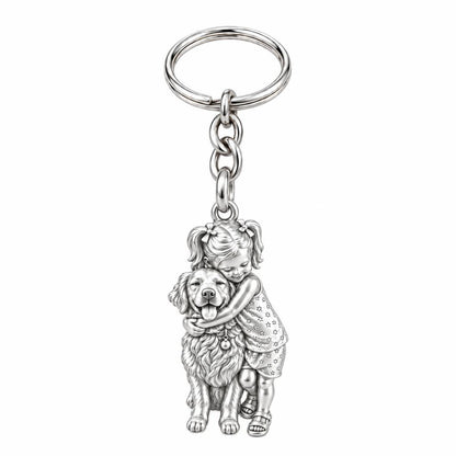 Child and Pet Best Friends Charm Keychain – silver, front view