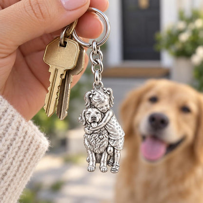 Child and Pet Best Friends Charm Keychain – worn / in use
