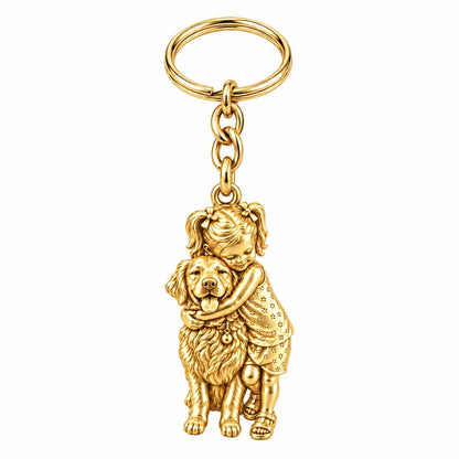 Child and Pet Best Friends Charm Keychain – 18K gold, front view