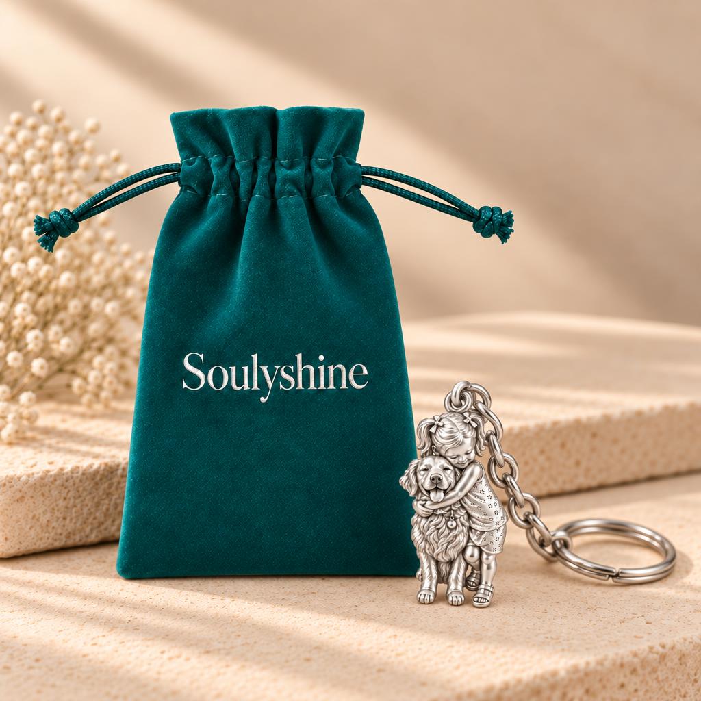 Child and Pet Best Friends Charm Keychain – Soulyshine velvet gift pouch