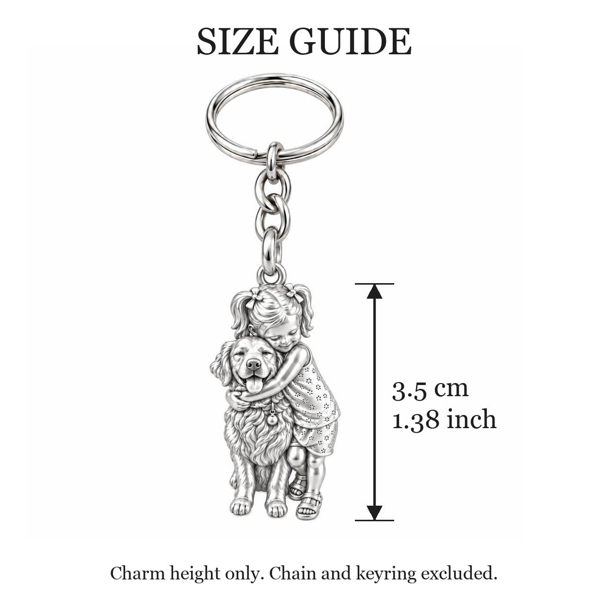 Child and Pet Best Friends Charm Keychain – size guide, 3.5 cm (1.38 in) charm, chain and keyring excluded