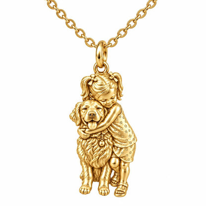 Child and Pet Best Friends Charm Necklace Set – 18K gold, front view
