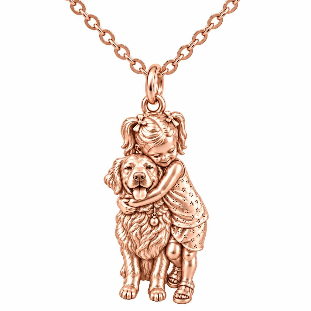 Child and Pet Best Friends Charm Necklace Set – rose gold, front view