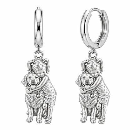Child and Pet Best Friends Huggie Charm Earrings – silver, front view